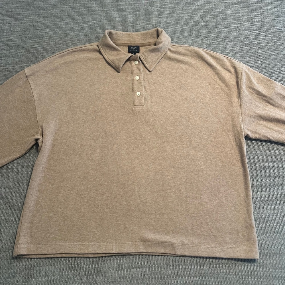 J.Crew Cloud Spun Polo Shirt Mens XL Tan Long Sleeve Relaxed Fit